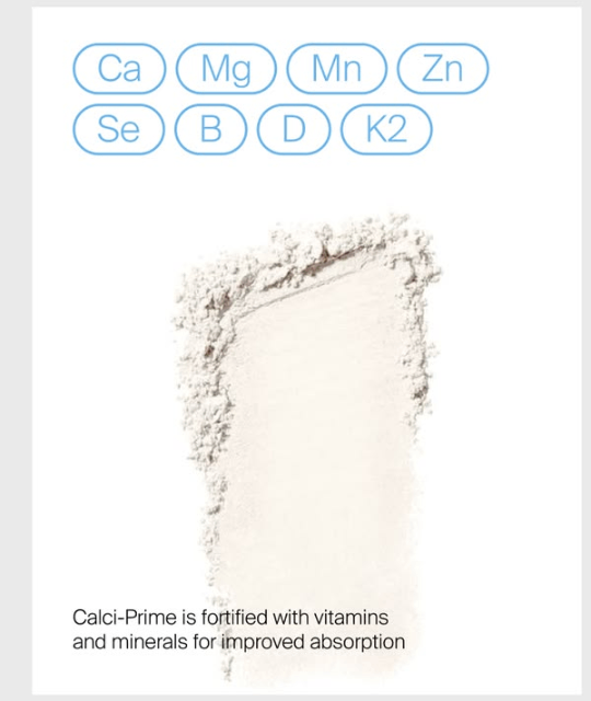 Calci-Prime fortified ingredients — Ca, Mg, Mn, Zn, Se, B, D, K2